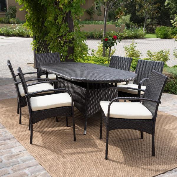 Gdf Studio Carmela Outdoor 7pc Multibrown PE Wicker Long Dining Set
