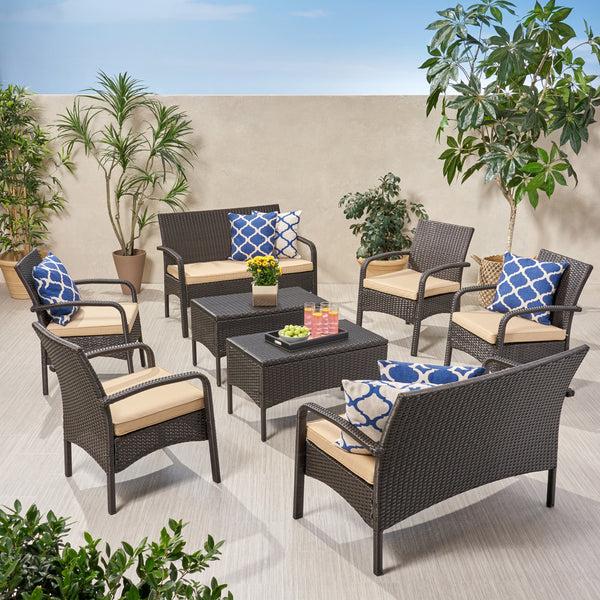 Gdf Studio Carmela Outdoor 8 Seater Wicker Chat Set With Cushions