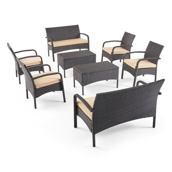 gdf studio Carmela Outdoor 8 Seater Wicker Chat Set with Cushions