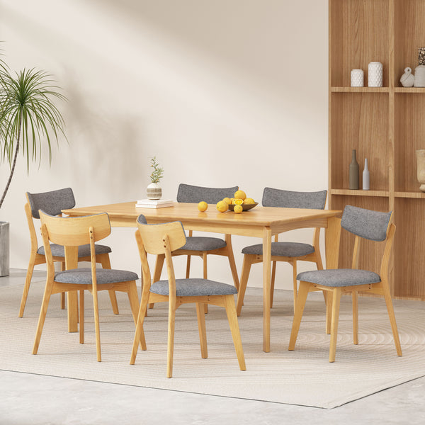 Gdf Studio Carnelian Wood And Fabric 7 Piece Dining Set