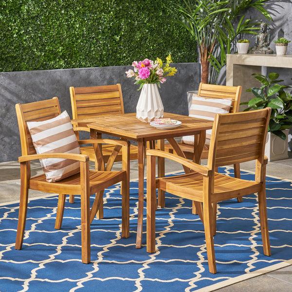 Gdf Studio Carr Outdoor 4-Seater Square Acacia Wood Dining Set
