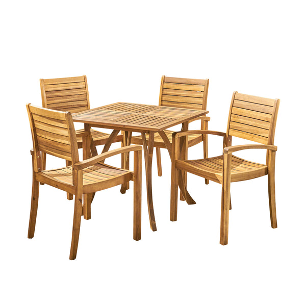 gdf studio Carr Outdoor 4-Seater Square Acacia Wood Dining Set