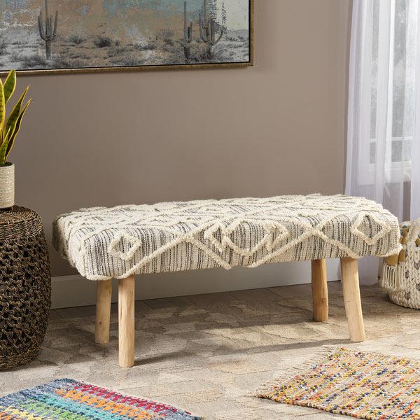 Gdf Studio Carrera Handcrafted Boho Rectangular Wool & Fabric Bench