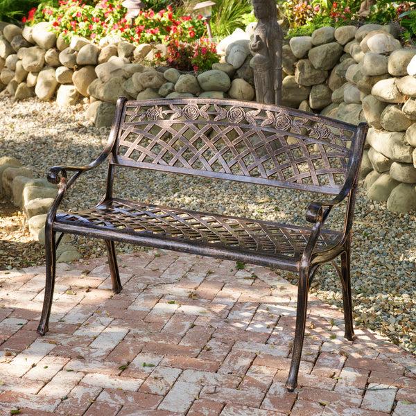 Gdf Studio Casablanca Outdoor Copper Cast Aluminum Bench