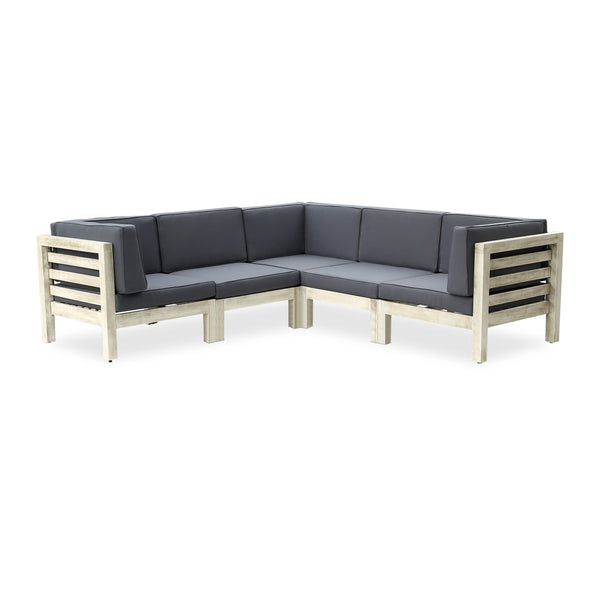 Gdf Studio Cascada Outdoor Acacia Wood 5 Seater Sectional Sofa Set With Cushions