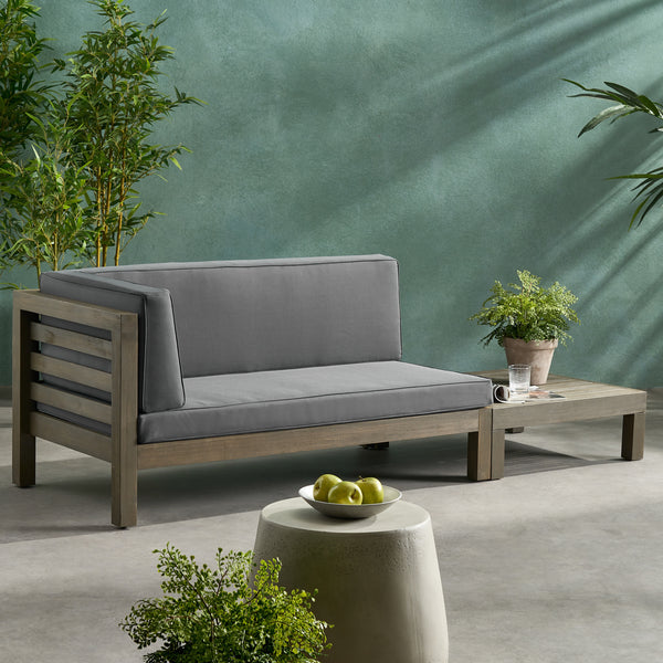Gdf Studio Cascada Outdoor Acacia Wood Left Arm Loveseat And Coffee Table Set With Cushion