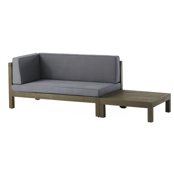 gdf studio Cascada Outdoor Acacia Wood Left Arm Loveseat and Coffee Table Set with Cushion