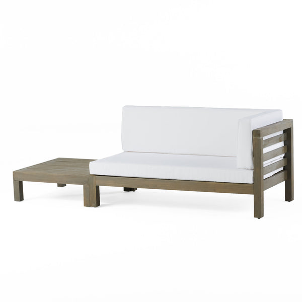Gdf Studio Cascada Outdoor Acacia Wood Right Arm Loveseat And Coffee Table Set With Cushion
