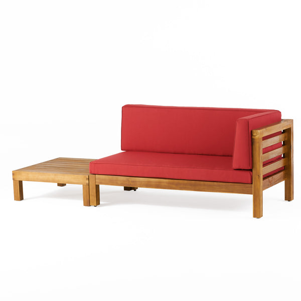 Gdf Studio Cascada Outdoor Acacia Wood Right Arm Loveseat And Coffee Table Set With Cushion