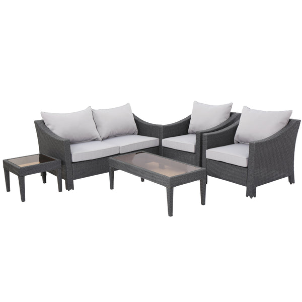 gdf studio Caspian 5pc Outdoor Grey Wicker Sofa Set