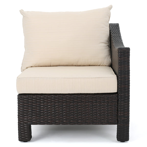 Gdf Studio Caspian 6pc Outdoor Wicker V-shaped Sectional Sofa Set W/ Cushions