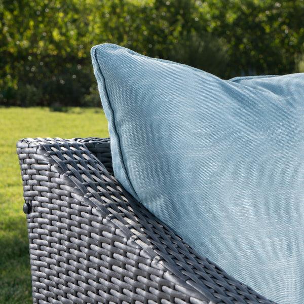 Gdf Studio Caspian Outdoor Gray Wicker Club Chairs With Teal Water Resistant Cushions (Set Of 2)
