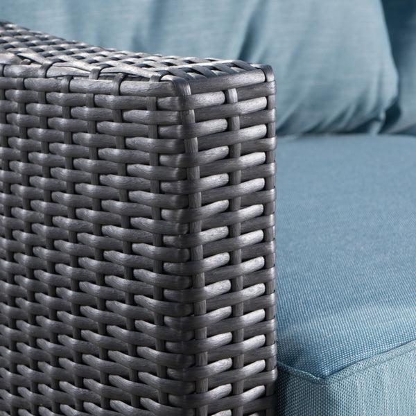 Gdf Studio Caspian Outdoor Gray Wicker Club Chairs With Teal Water Resistant Cushions (Set Of 2)