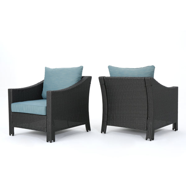 gdf studio Caspian Outdoor Gray Wicker Club Chairs with Teal Water Resistant Cushions (Set of 2)