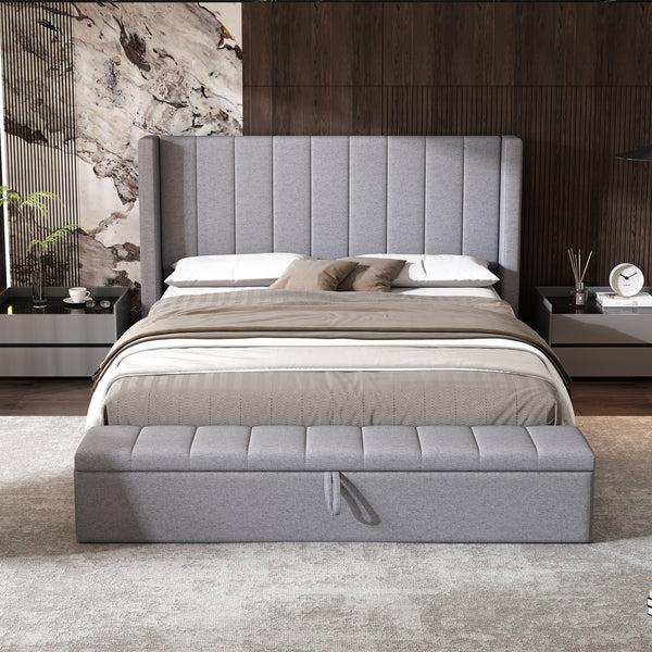Gdf Studio Cassander Queen Size Upholstered Platform Bed With Storage With Headboard