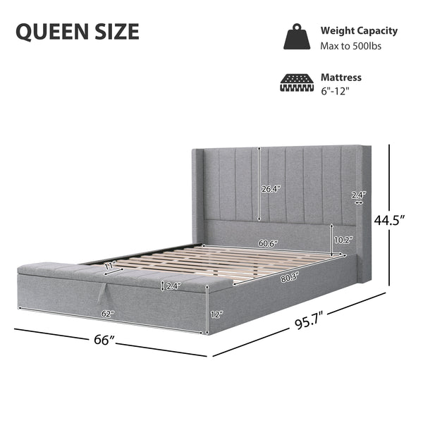 Gdf Studio Cassander Queen Size Upholstered Platform Bed With Storage With Headboard