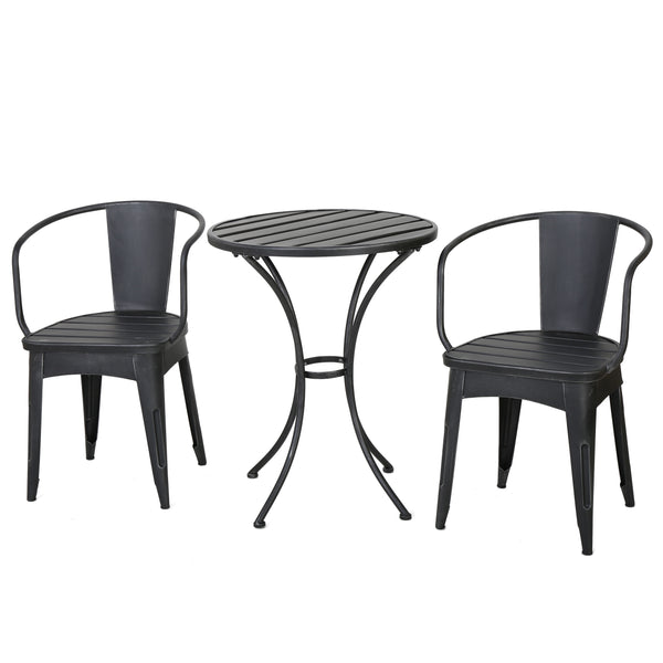 Gdf Studio Castro Outdoor Modern 3-Piece Metal Bistro Set With Slats