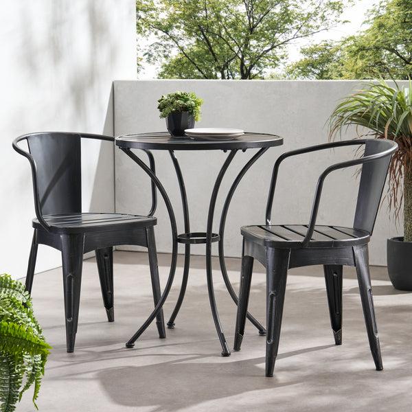 gdf studio Castro Outdoor Modern 3-Piece Metal Bistro Set with Slats