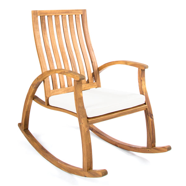 gdf studio Cattan Outdoor Acacia Wood Rocking Chair with Water Resistant Cushion