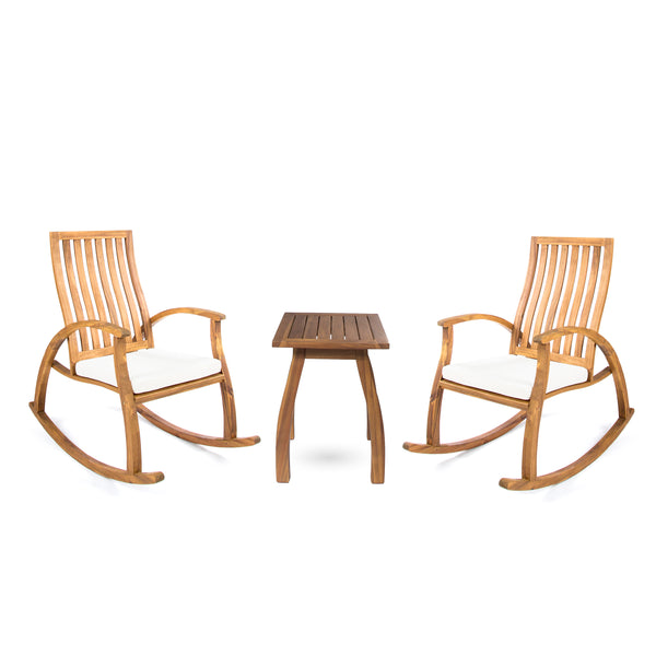 gdf studio Cattan Outdoor Natural Stained Acacia Wood Rocking Chair Chat Set
