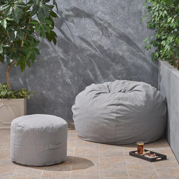Gdf Studio Cavalia Bay Outdoor Water Resistant 4.5 Bean Bag And 2 Ottoman Pouf Set