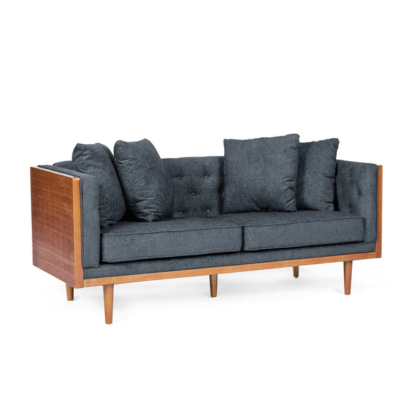Gdf Studio Cayuga Mid Century Modern Fabric Tufted Loveseat With Accent Pillows