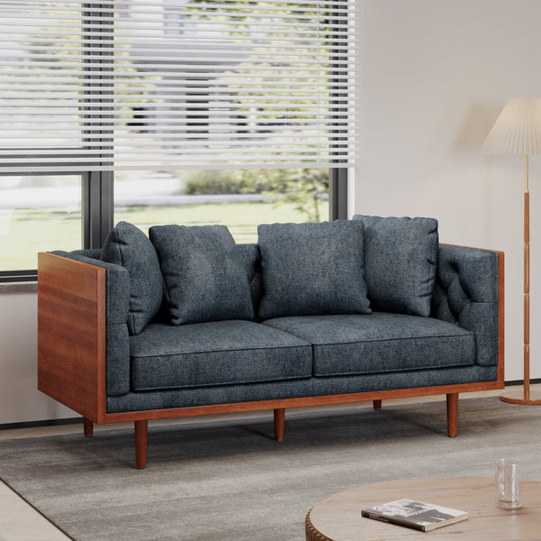 gdf studio Cayuga Mid Century Modern Fabric Tufted Loveseat with Accent Pillows
