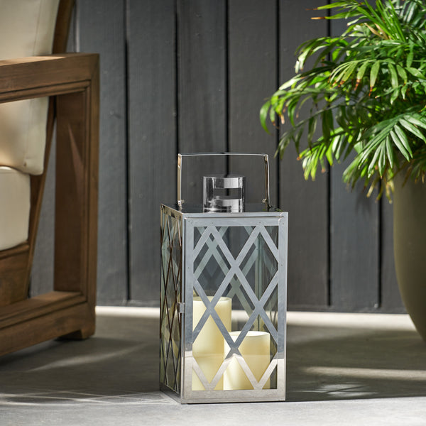 Gdf Studio Cecil Outdoor 14" Modern Stainless Steel Lantern