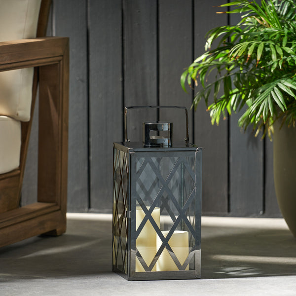 gdf studio Cecil Outdoor 14" Modern Stainless Steel Lantern