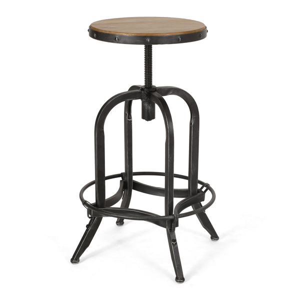 Gdf Studio Cedarville Industrial Firwood Adjustable Height Swivel Barstools Set Of 2 Antique Natural And Pewter