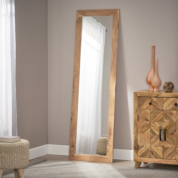 Gdf Studio Celenia Rustic Floor Mirror With Acacia Wood Frame