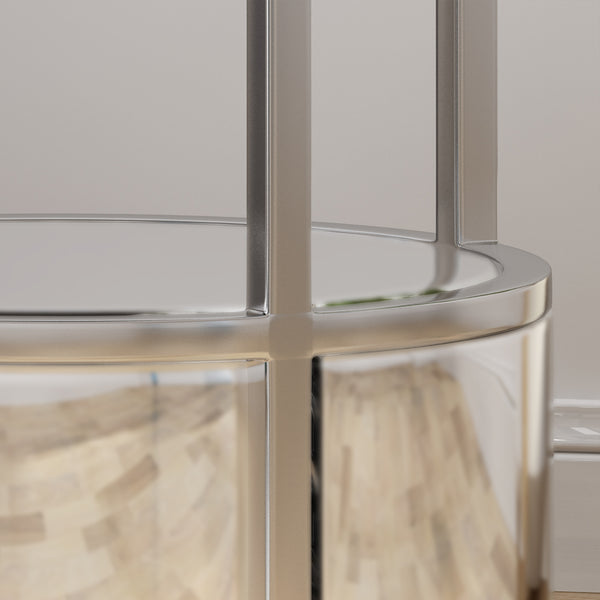 Gdf Studio Celina Modern Round End Table With Tempered Glass Drawers And Stainless Steel Frame Silver