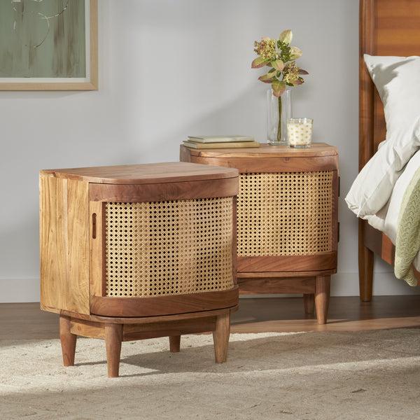 Gdf Studio Cerny Rustic Handmade Wood And Cane Nightstand Cabinets Set Of 2 Natural
