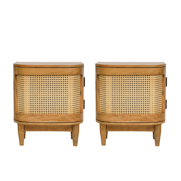 gdf studio Cerny Rustic Handmade Wood and Cane Nightstand Cabinets Set of 2 Natural