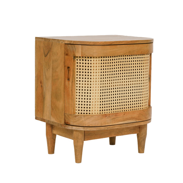 gdf studio Cerny Rustic Handmade Wood and Cane Nightstand Cabinet Natural
