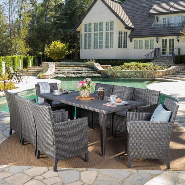 Gdf Studio Cerrenne Outdoor 9 Piece Wicker Dining Set With Water Resistant Cushions