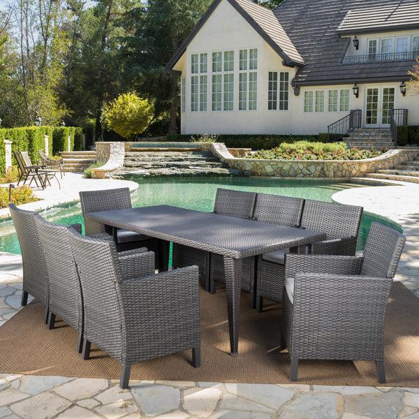 Gdf Studio Cerrenne Outdoor 9 Piece Wicker Dining Set With Water Resistant Cushions