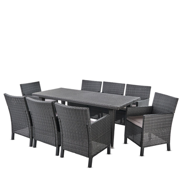 gdf studio Cerrenne Outdoor 9 Piece Wicker Dining Set with Water Resistant Cushions