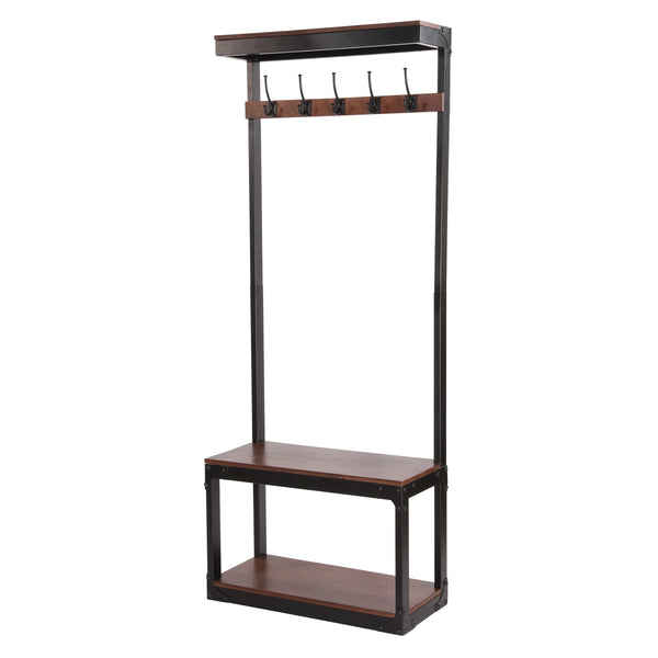 gdf studio Chafin Willards Modern Industrial Handcrafted Mango Wood Coat Rack with Bench Cafe Brown and Black