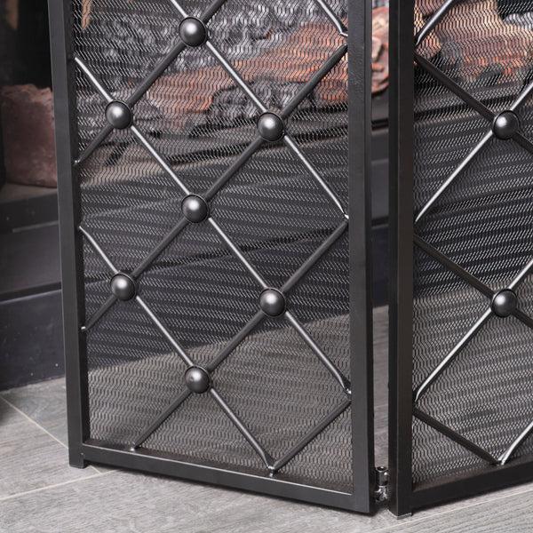 Gdf Studio Chamberlain Modern 3-Panel Diamond Pattern Iron Fireplace Screen