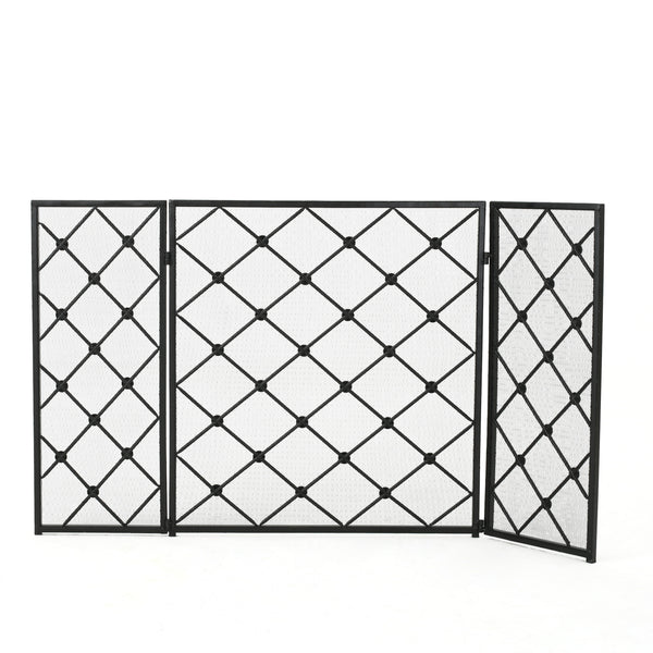 gdf studio Chamberlain Modern 3-Panel Diamond Pattern Iron Fireplace Screen