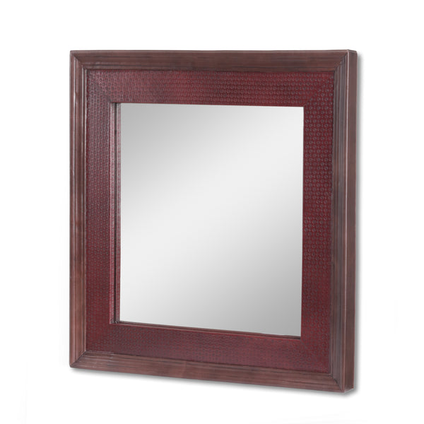 gdf studio Chamlee Handcrafted Boho Leather Square Wall Mirror