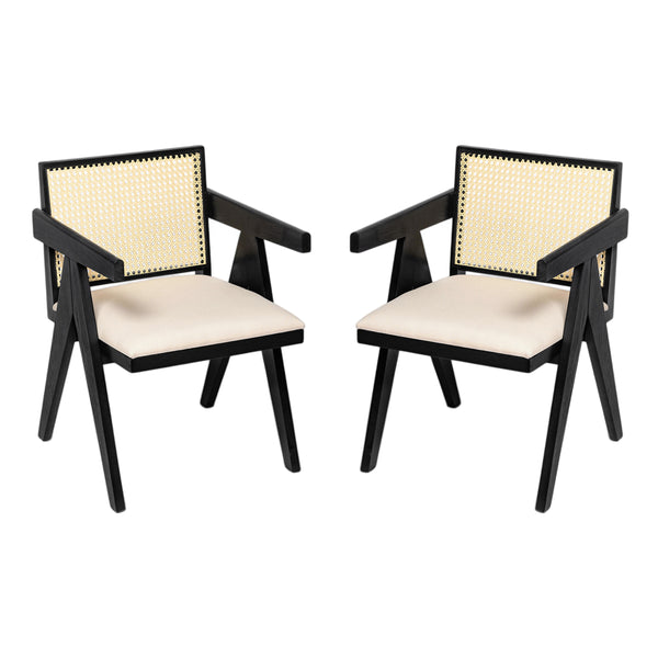 Gdf Studio Chandigar Arm Dining Chairs Cane Upholstered Kitchen Chairs With Cushion Set Of 2