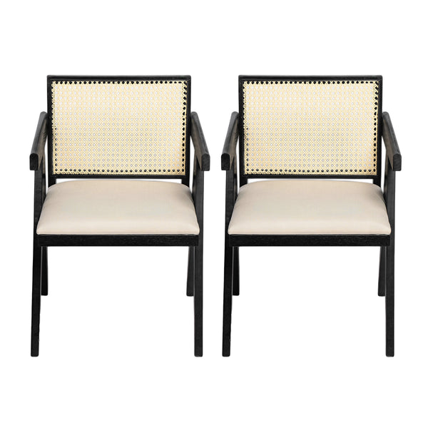 Gdf Studio Chandigar Arm Dining Chairs Cane Upholstered Kitchen Chairs With Cushion Set Of 2