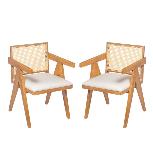 gdf studio Chandigar Arm Dining Chairs Cane Upholstered Kitchen Chairs With Cushion Set of 2