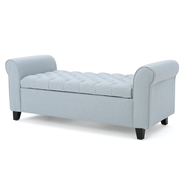Gdf Studio Charlemagne Rolled Arm Tufted Fabric Storage Ottoman Bench