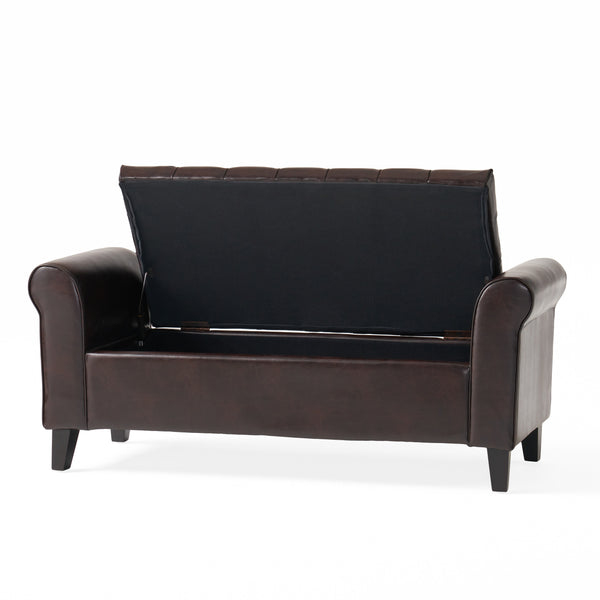 Gdf Studio Charlemagne Rolled Arm Tufted Leather Storage Ottoman Bench
