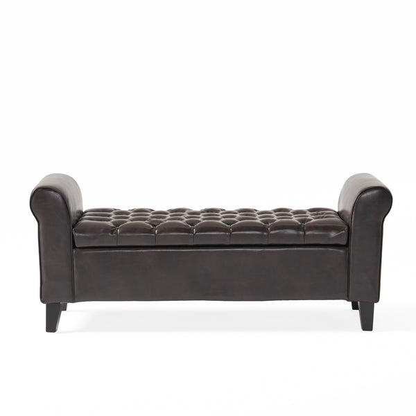 gdf studio Charlemagne Rolled Arm Tufted Leather Storage Ottoman Bench