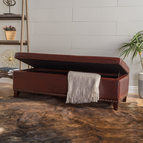 Gdf Studio Charleston Rectangle Tufted Leather Storage Ottoman Bench