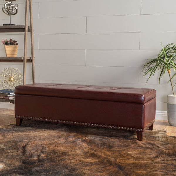 Gdf Studio Charleston Rectangle Tufted Leather Storage Ottoman Bench